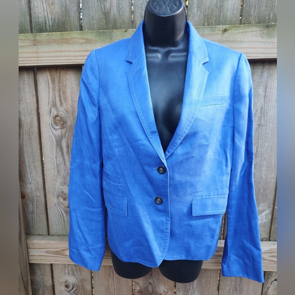 🏵️ J Crew Blue Linen Lightweight Classic Preppy Blazer